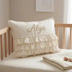 Luna Krem İsimli %100 Pamuk Müslin Bebek Yastığı